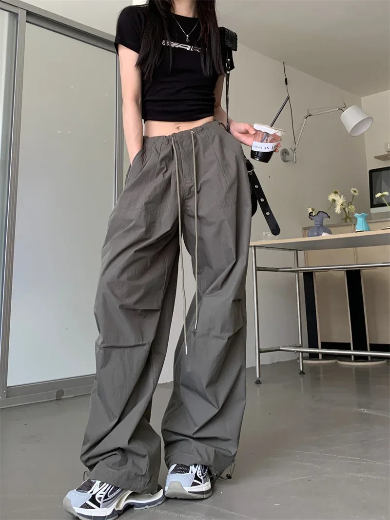 American style retro high waisted straight leg cargo pants suitable for women in summer ly arrived loose fit weight loss wide Trousers Z260314