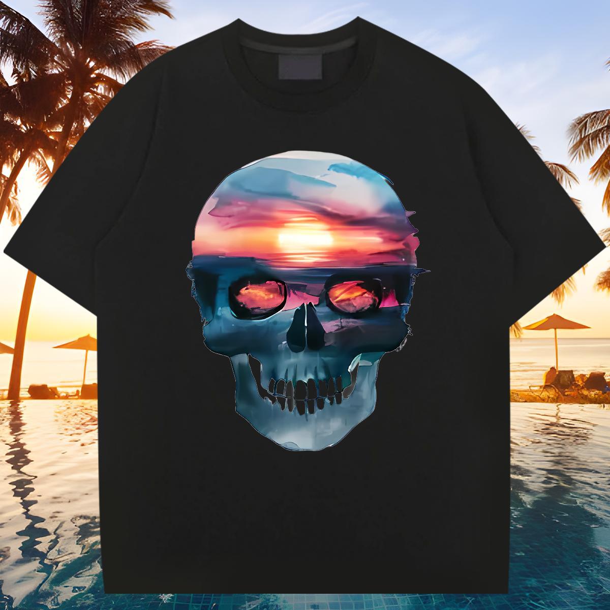 Brand T Shirts Men 230g 100% Cotton skull Spring Summer DIY Printed Breathable Short Sleeve Mens Tshirts Fashion Casual Clothings