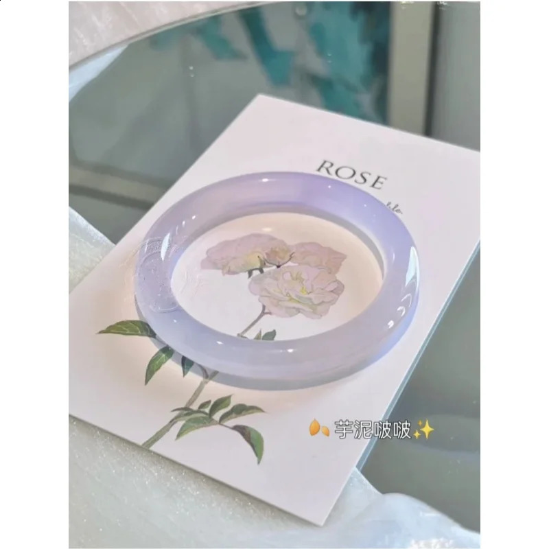 Icelike Chalcedony Taro Agate round Bar White Moonlight Xiuyan Jade Natural Violet Bracelet Girl 240813