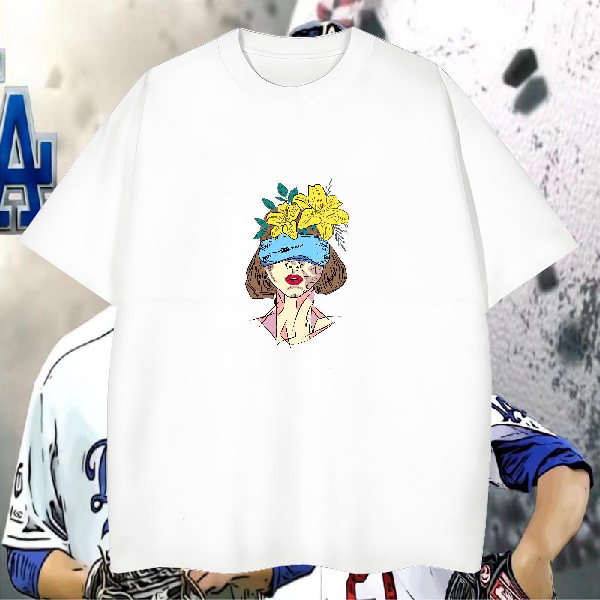 Comfortable T Shirt For Man 230g Cotton portrait High Street Hip Hop Oversized Breathable Short Sleeve Men Tshirts 2024 New Tees