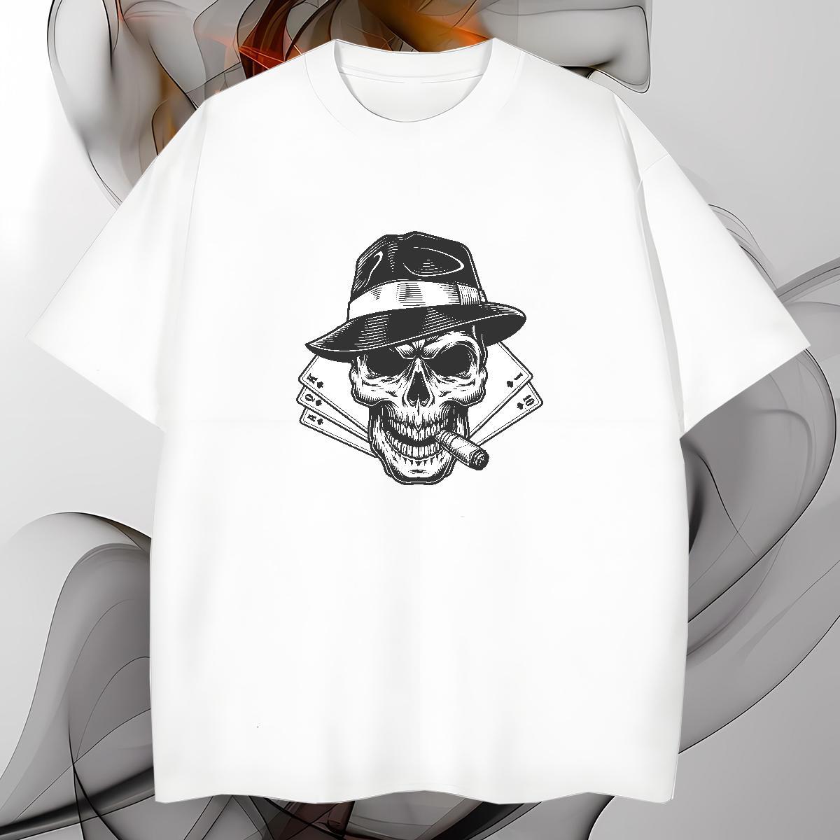 Cool Design Man T Shirts 230g Cotton skull Sports Casual Graphic O-Neck Short Sleeve Men Tshirts 2024 Summer Tops Shirt