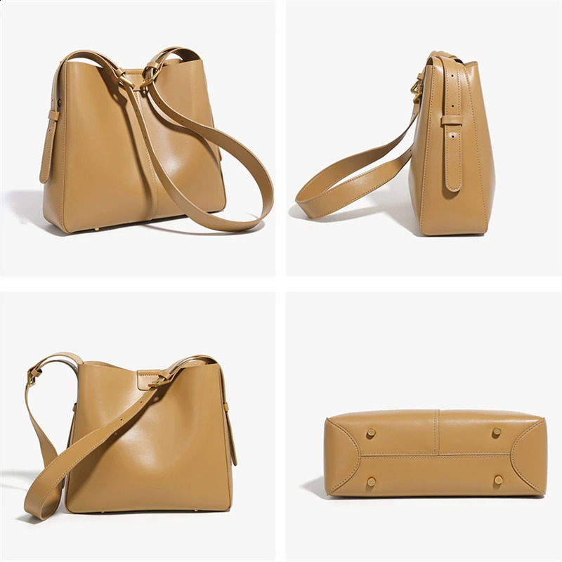 Hifashion denim leather bucket shoulder bag for women trend ner retro cross body wallet office handbag 240817