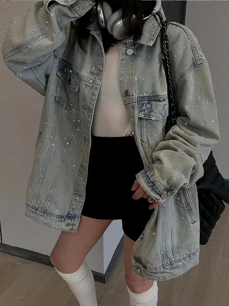 Rhie Denim Jacket - Women's Oversized Autumn Streetwear With Pockets B4