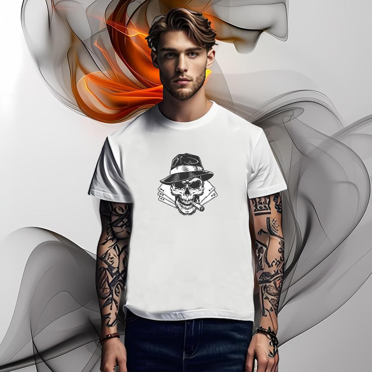 Cool Design Man T Shirts 230g Cotton skull Sports Casual Graphic O-Neck Short Sleeve Men Tshirts 2024 Summer Tops Shirt