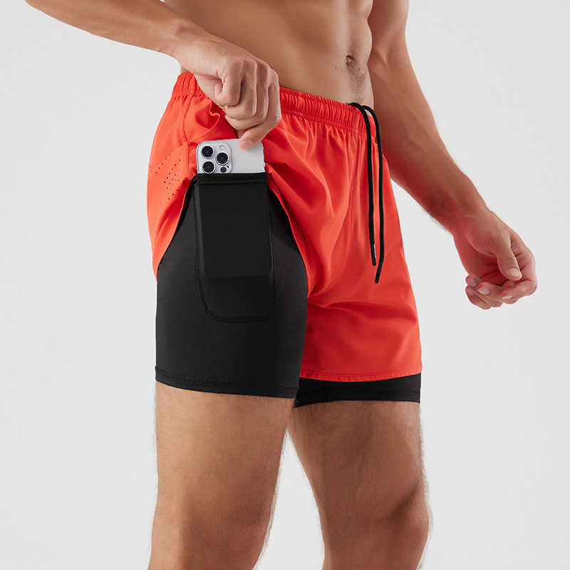 Running Marathon track loose shorts Quick drying lined with anti-slip double-layer fitness shorts