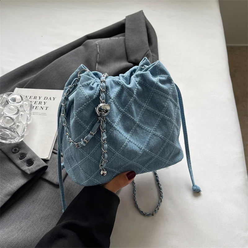 Denim Bucket Shoudler Crossbody Bag for Women Casual Tote Handbag and Purses 2024 Trendy Clutches Ladys Messenger 240816Z
