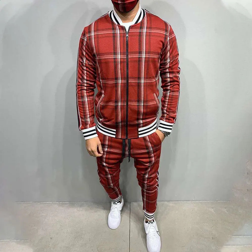 Plaid Tracksuit Mens Sets Gentleman Jacket Sportswear Male 3D Print 2 Piece Set Sport Suit Sweatpants Chandals Man Clothes 240821