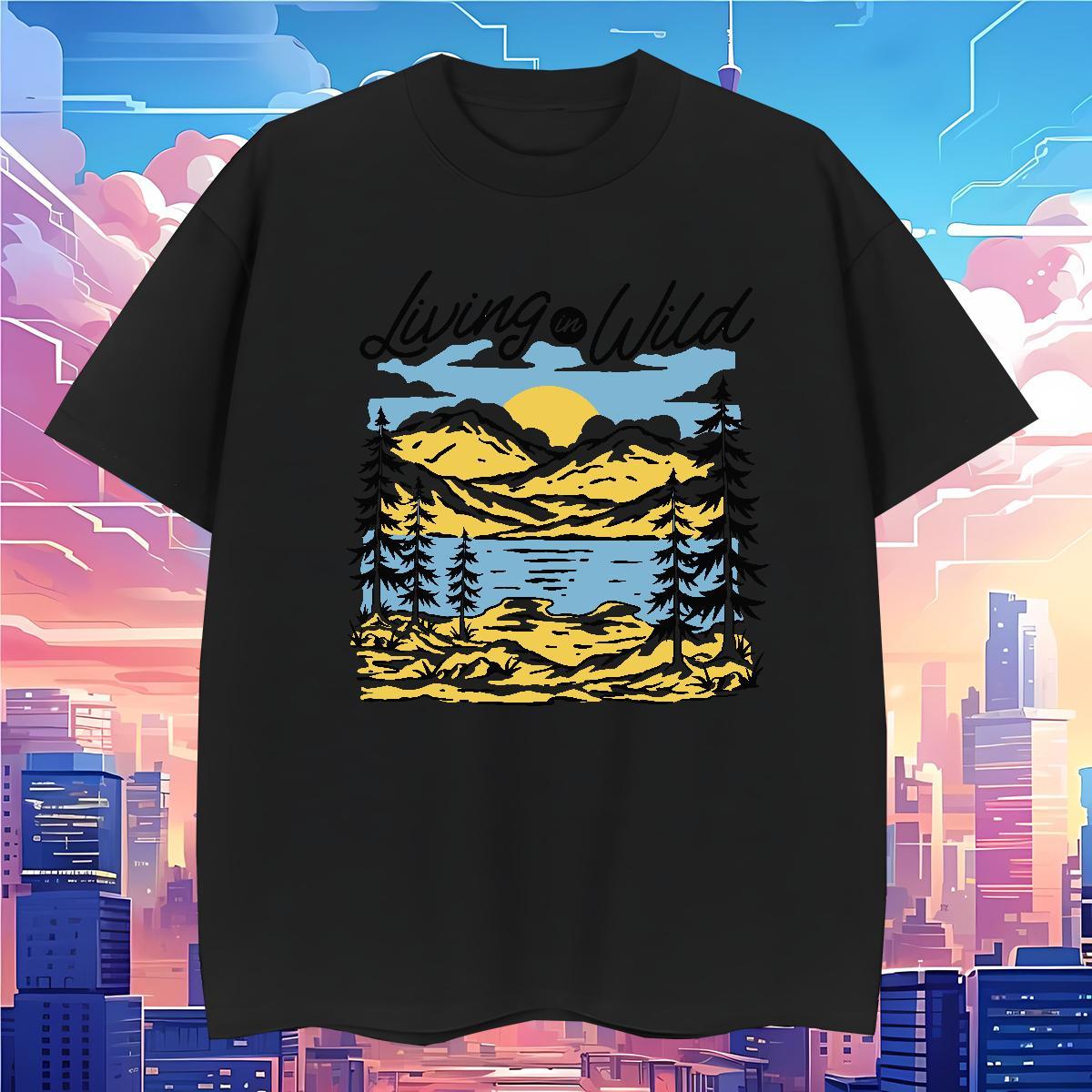 Classic T Shirts Men 230g 100% Cotton mountains Anime Printing Street DIY Short Sleeve Soft Tshirts 2024 Summer Tee Shirt