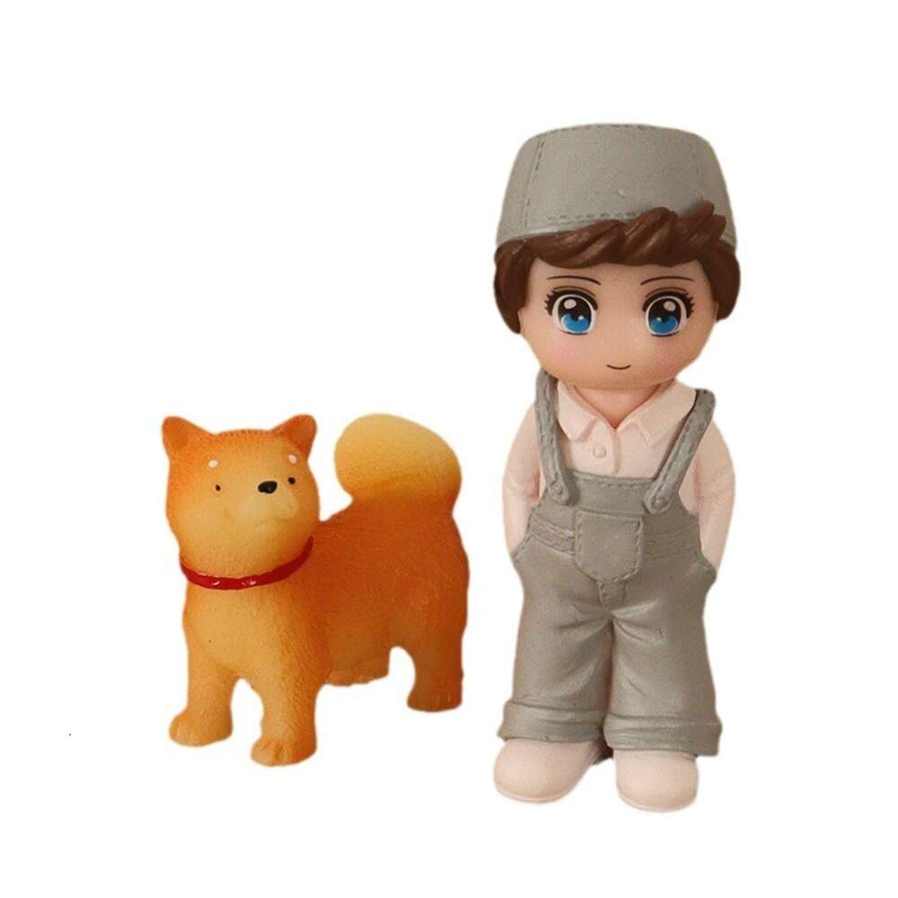Creative Micro Landscape Walking Scene Mini Boy Cute Dog Food Resin Crafts Desktop Decoration OB11