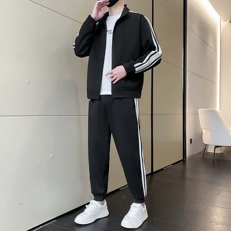 Mens sportswear spring and autumn Korean sportswear trend handmade casual two-piece set of sportswear 240827