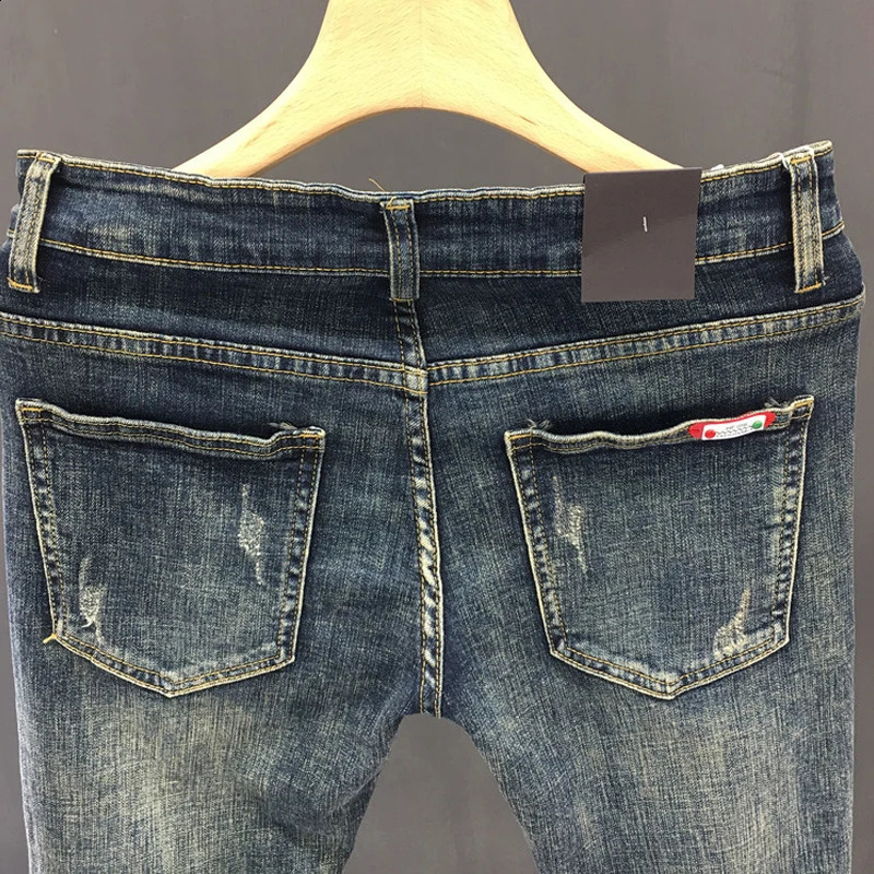 Spring Autumn Fashion Mens Jeans Skinny Washing Blue Stretch Classical pencil Pants Slim Fit Streetwear Clothing 240820
