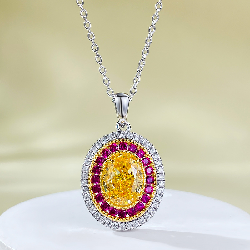 Sterg Sier Moissanite Pendant Necklace | Oval Yellow Dia Elegance