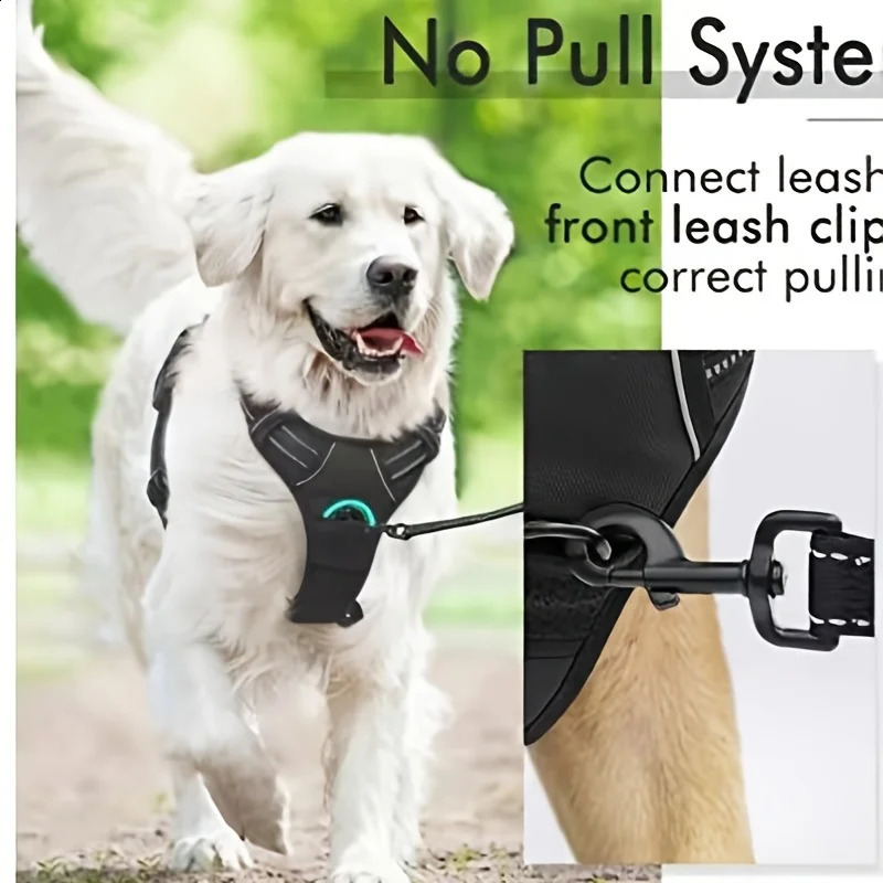 Dog Harness No-Pull Pet Harness with 2 Leash Clips Adjustable Soft Padded Dog Vest Black 240805