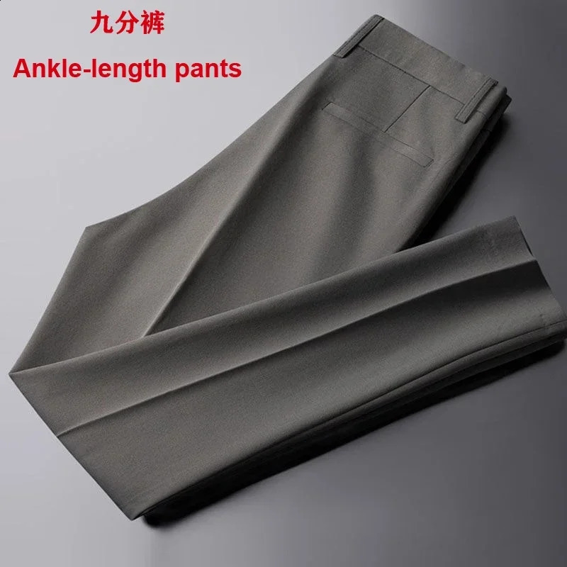 Mens straight thin casual white pants mens set anti premium nine point w240816