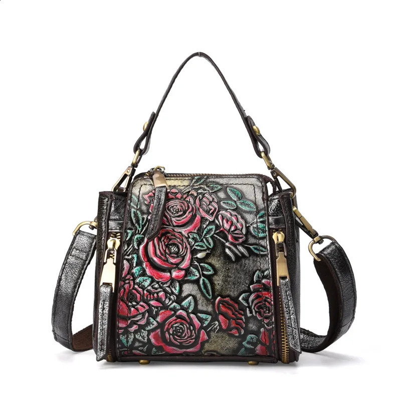 High quality natural skin cross body handbag y floral womens messenger shoulder top handle genuine leather bag 240817