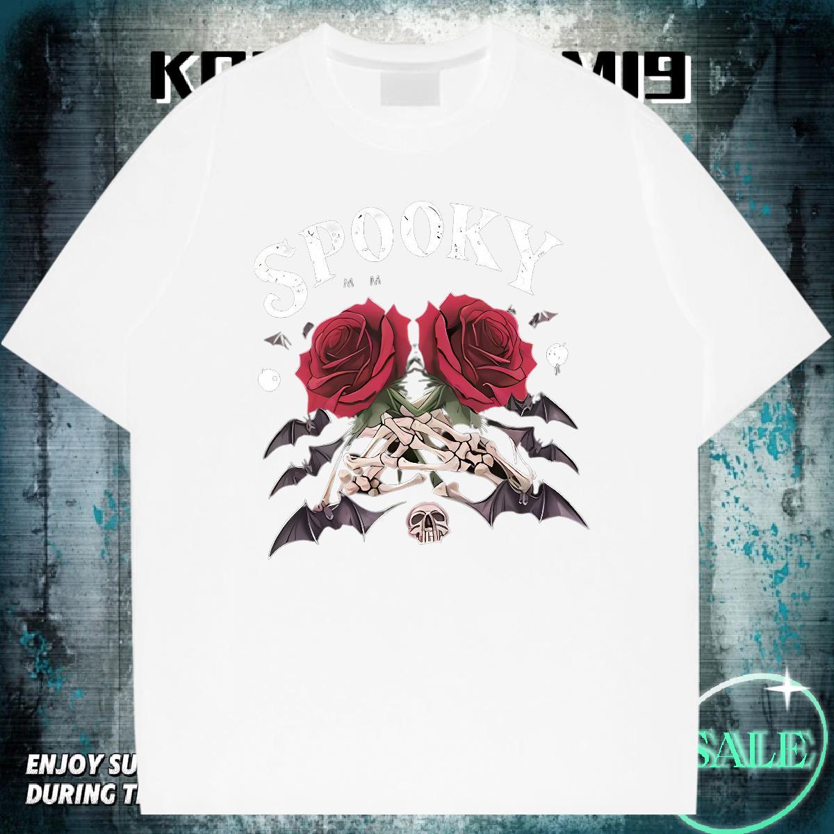 Loose Fit T Shirts Men 230g Pure Cotton rose Anime Printing Street Plus Size Custom Short Sleeve Soft Couples T Shirts Fashion Casual Clothes
