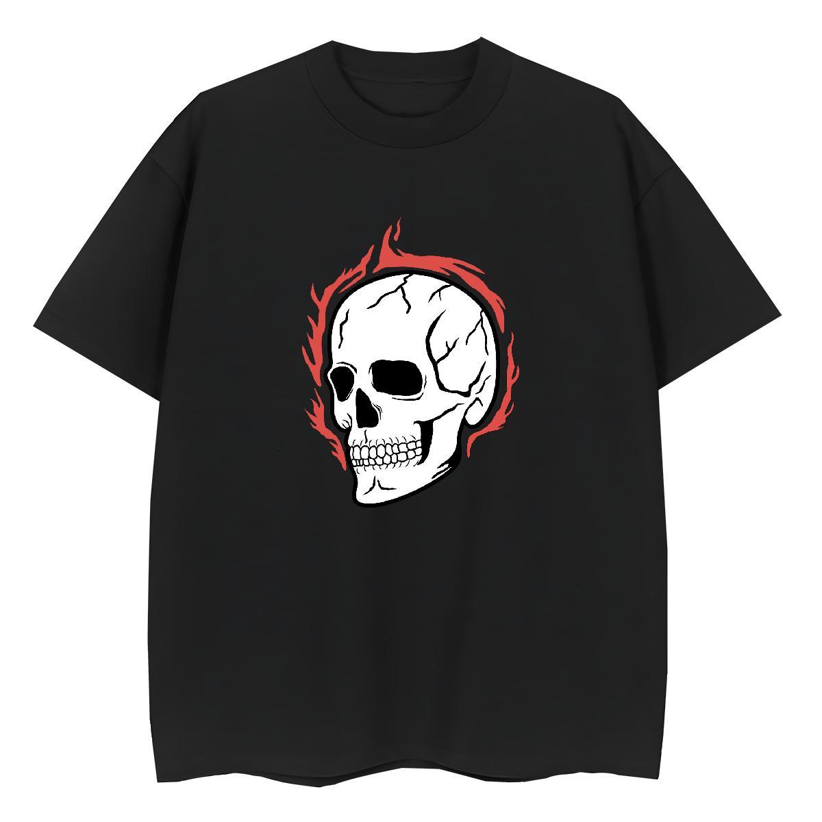 Comfortable T-Shirts for Men 230g Pure Cotton skull Anime Printing Street DIY Round Neck Short Sleeve Men Tops Tees New Designer Tshirts