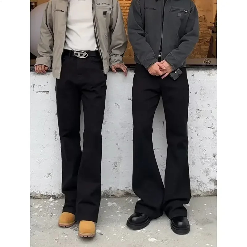Black Straightleg Jeans Mens Cleanfit American Style High Street Elastic Slims Smooths Silhouette Trousers Spring Autumn 240816