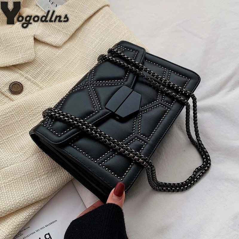 Rivet Chain Small Crossbody Bags For Women Shoulder Messenger Bag Lady Handbags 240816