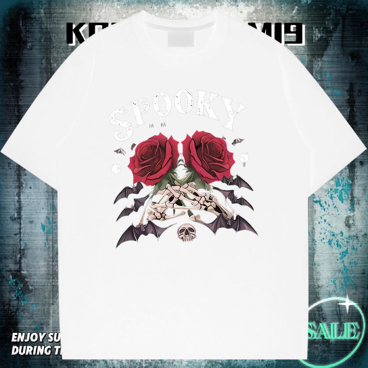 Loose Fit T Shirts Men 230g Pure Cotton rose Anime Printing Street Plus Size Custom Short Sleeve Soft Couples T Shirts Fashion Casual Clothes