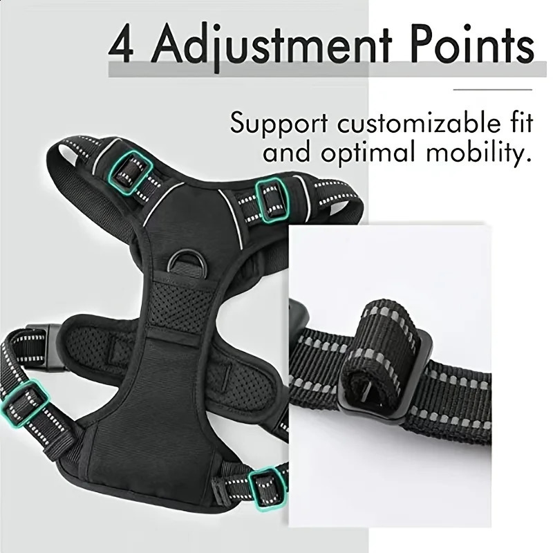 Dog Harness No-Pull Pet Harness with 2 Leash Clips Adjustable Soft Padded Dog Vest Black 240805