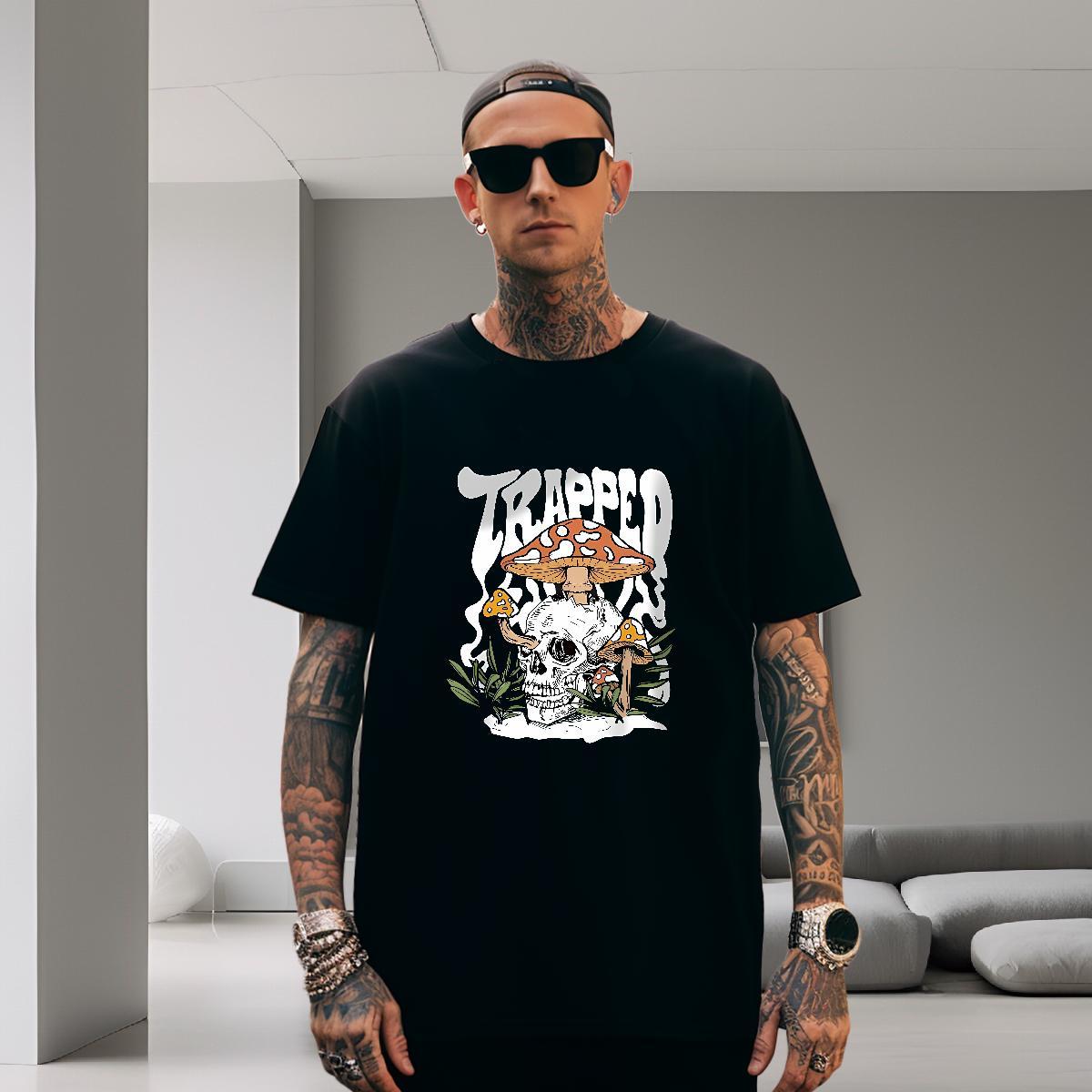 Wholesale Mens T Shirts 230g 100% Cotton skull Street Casual Custom Print Plus Size Breathable Crew Neck Tshirt for Man Woman Brand Tees Shirts