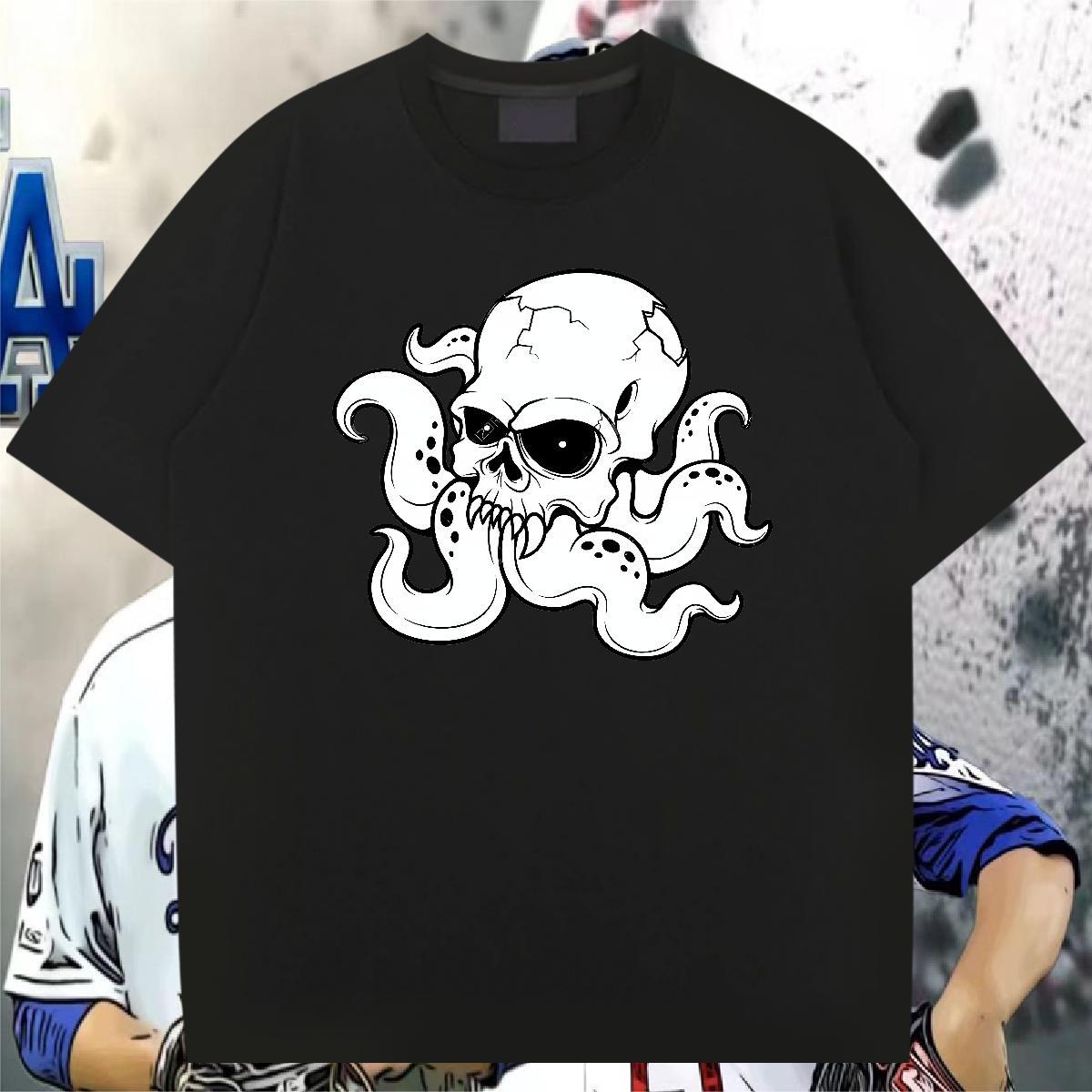 Classic Mens T Shirts 100% Cotton 230g skull Hip Hop Street Custom Cartoon Breathable Short Sleeve Couples T Shirts Casual New Clothings