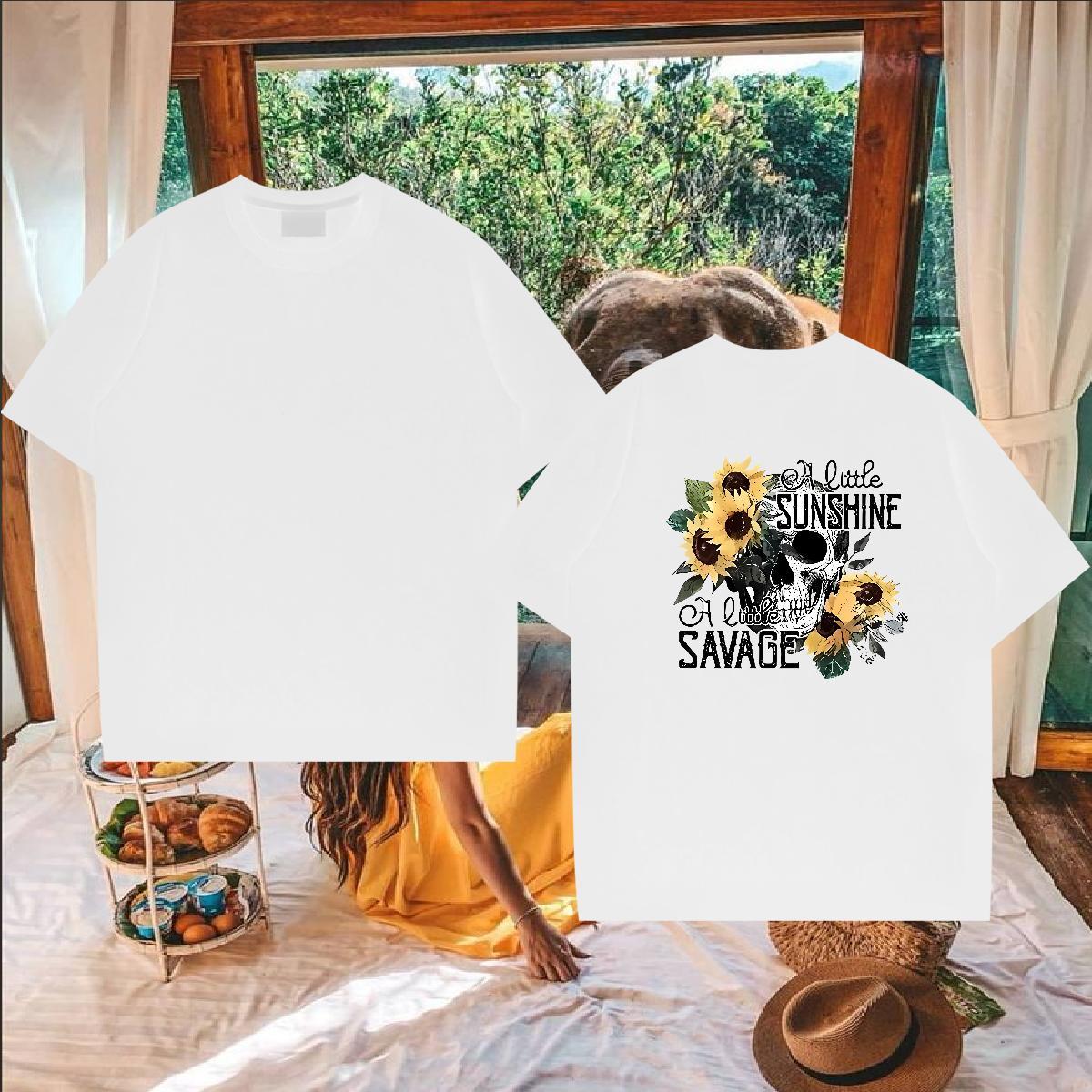 Popular Mens T Shirts 230g 100% Cotton flower Casual Beach Oversized 4XL Breathable Crew Neck Couples T Shirts Classic Tees Shirts