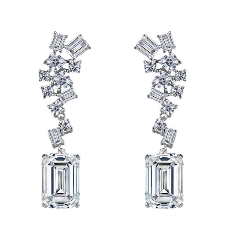 Personality Geometry Emerald Cut Dangle Earrings: urious Sterg Sier, White 5A Cubic Zirconia, Elegant Party Jewelry for Women