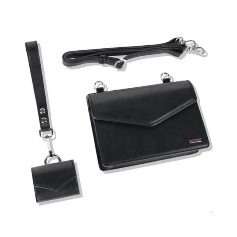 Vintage Man Small Square Bag Solid Black Shoulder with Coin Purse 2023 Leather Flip Messenger Bags box 2pcs Set 240816Z
