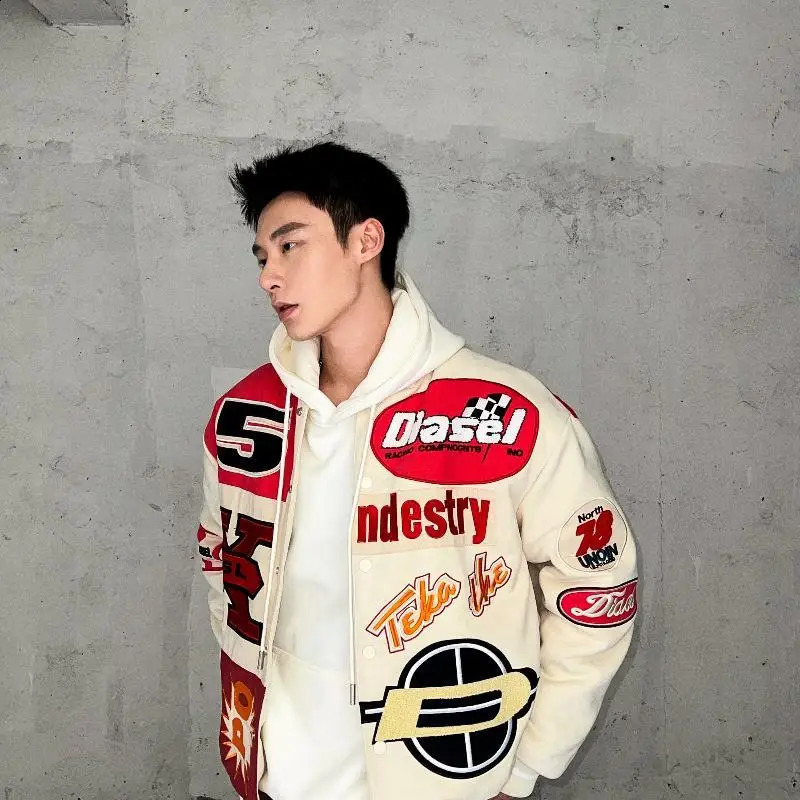 American motorcycle mens and womens baseball uniform jacket spring autumn fashion street couple flying racing chic 240816