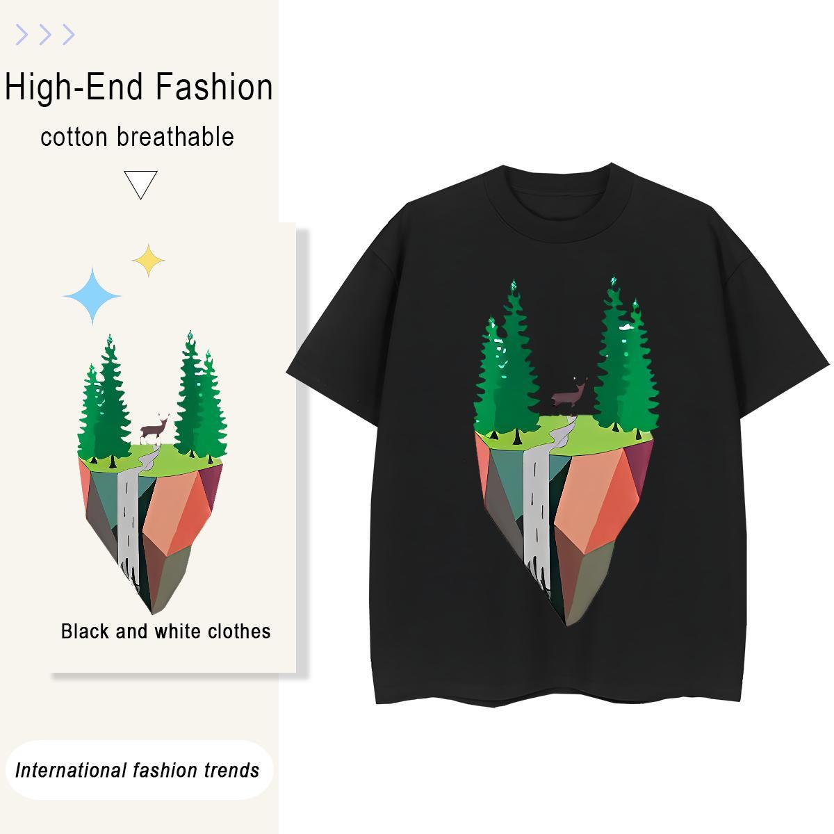 Popular mountains 100% Cotton 230g Tshirt for Man Woman Sports Casual Crew Neck Breathable T Shirts Men Factory Direct Black White Tees Shirts