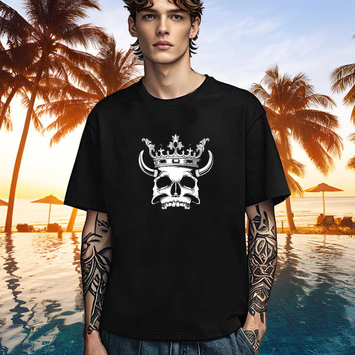 Wholesale Mens T Shirts 100% Cotton 230g skull Street Cartoon Print Crew Neck Mens Tshirts Stylist Polos