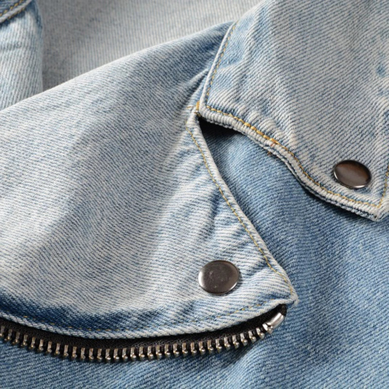 Sokotoo Mens holes ripped blue jean biker jacket for motorcycle Streetwear zippers turn down collar denim coat Outerwear 240816