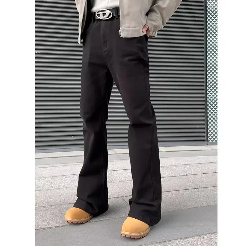 Black Straightleg Jeans Mens Cleanfit American Style High Street Elastic Slims Smooths Silhouette Trousers Spring Autumn 240816