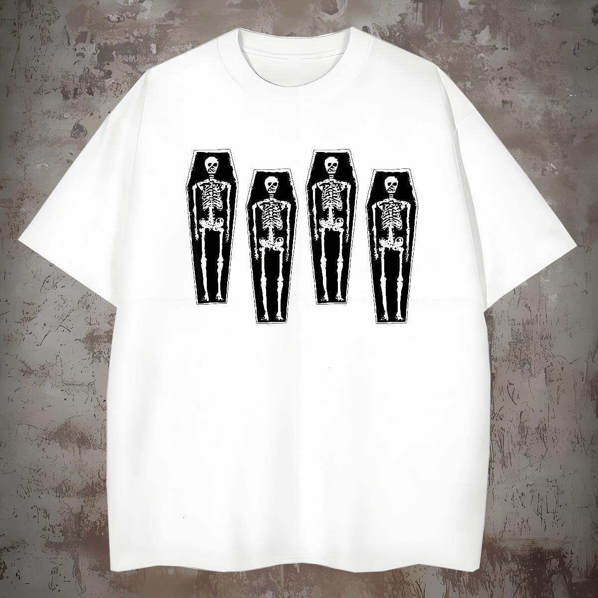 Comfortable T shirt 230g Pure Cotton skull Street Casual Cartoon Print Breathable Soft Tshirt for Man Woman New Tees Shirts