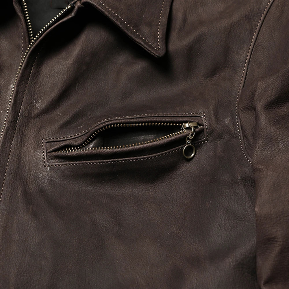 Retro fashion motorcycle mens jacket Distressed Suede Goatkin flight suit sheepskin coat 240816