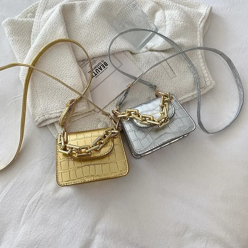 Ins Gold Silver PU Leather Shoulder Crossbody Small Bag Fashion Mini Chain Lipstick Bag Trend Bags for Women Cute Coin Purse 240919