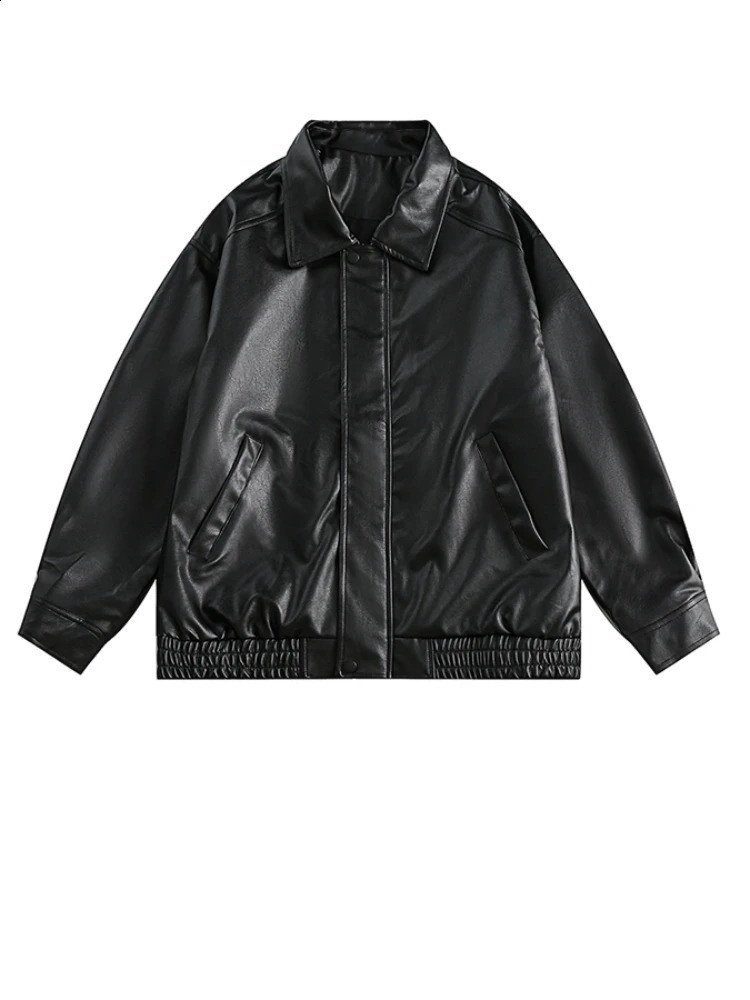Jackets Men American Retro Y2k Pu-leather High Street All-match Fashion Hipster Overcoats Simple Harajuku Youthful Long Sleeve 240809