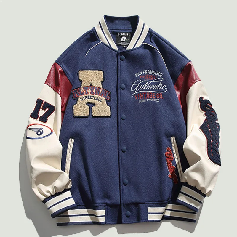 Streetwear Vintage Patchwork Baseball bomber student style jacket men collage jacket men american vintage jacket 240816