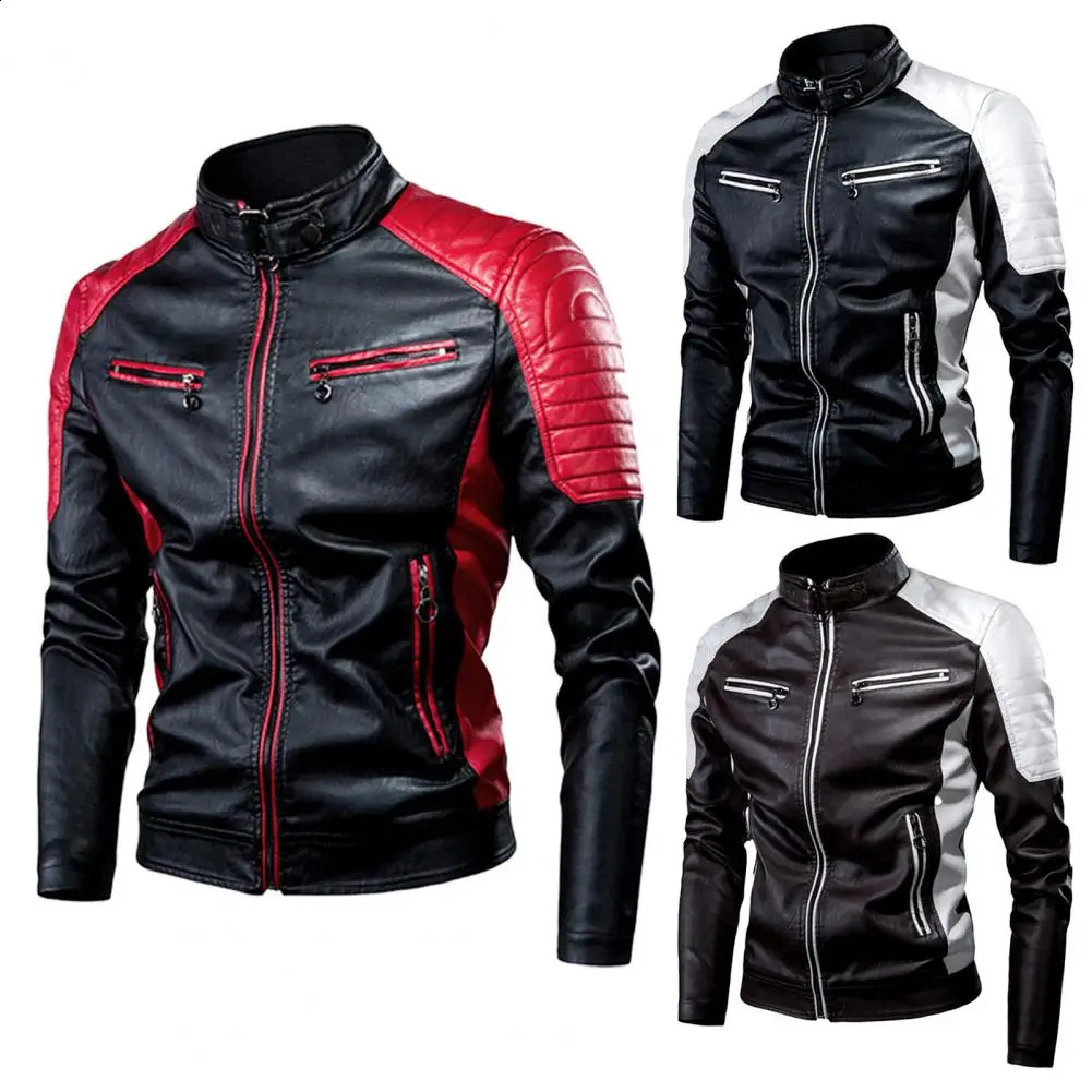 Cool mens jacket zipper flying cardigan artificial leather autumn ultrathin motorcycle 240816
