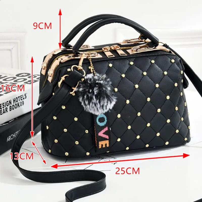 Korean Version Of The Rivet Shoulder Diagonal Package Fashion Casual Ladies Small Square Crossbody Bag Jinli 25X13X16cm 240817