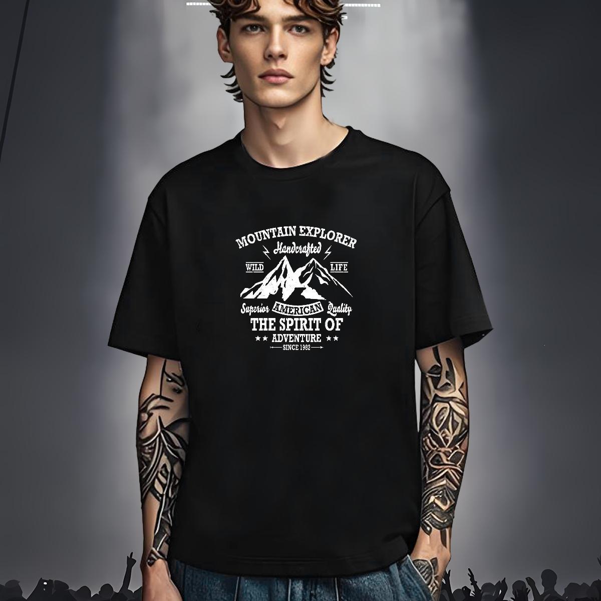 Loose T-Shirts for Men 230g 100% Cotton mountains Street Wear Custom Big Size Breathable Short Sleeve Men Tops Tees Designer Fashion Tee Shirt