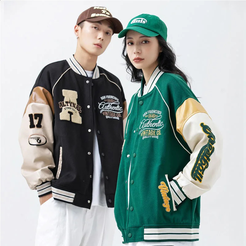 Streetwear Vintage Patchwork Baseball bomber student style jacket men collage jacket men american vintage jacket 240816