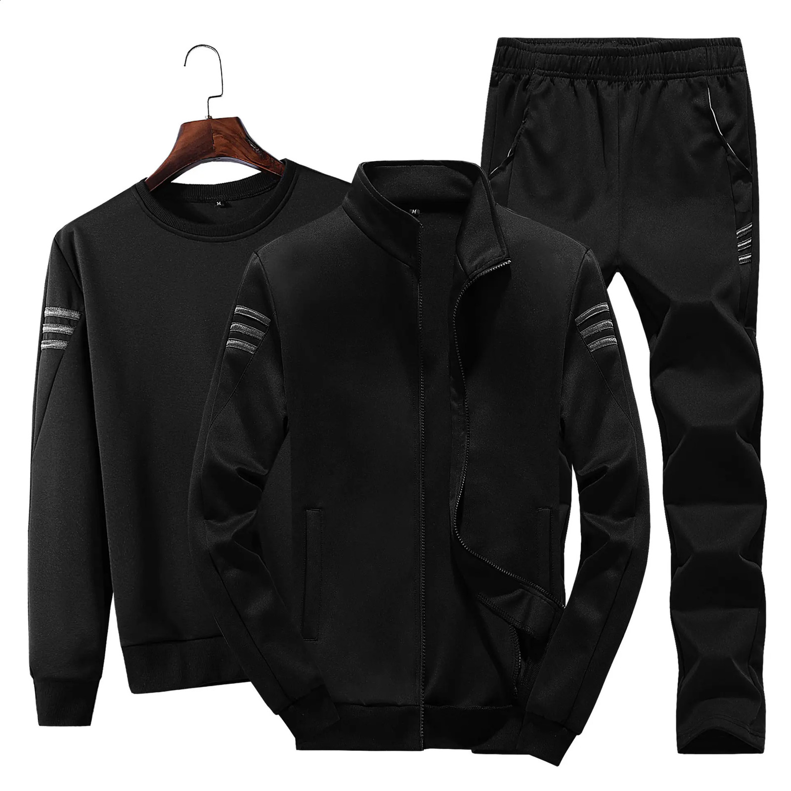 M-5XLSpring And Autumn Korean Sweater Suit Mens Casual Sports Trend Three Piece Suit 240816
