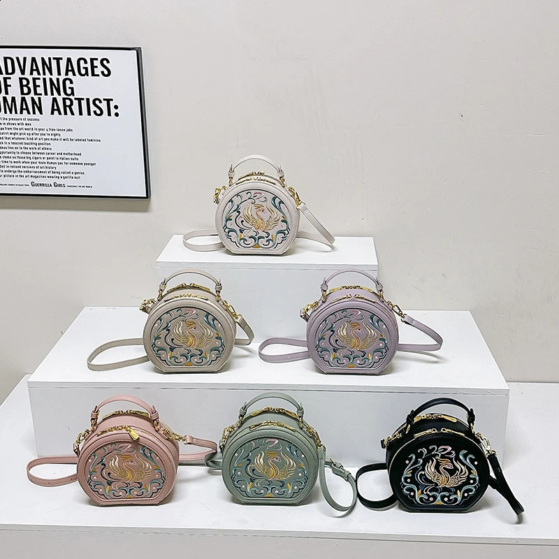 Embroidered Chinese style solid zipper fashionable Pu top handbag womens personalized shoulder bag Bolsos De Se w240817