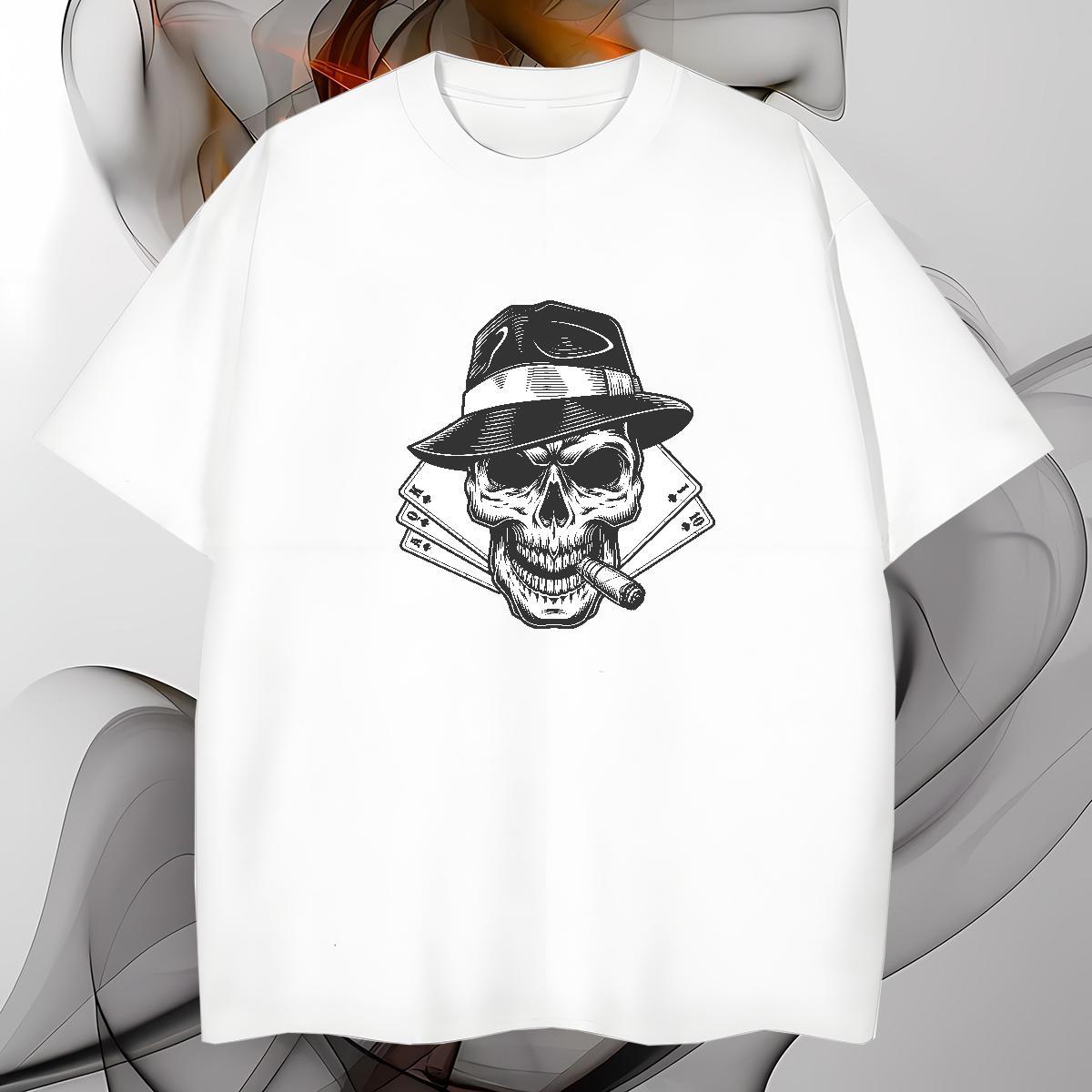Cool Design Man T Shirts 230g Cotton skull Sports Casual Graphic O-Neck Short Sleeve Men Tshirts 2024 Summer Tops Shirt