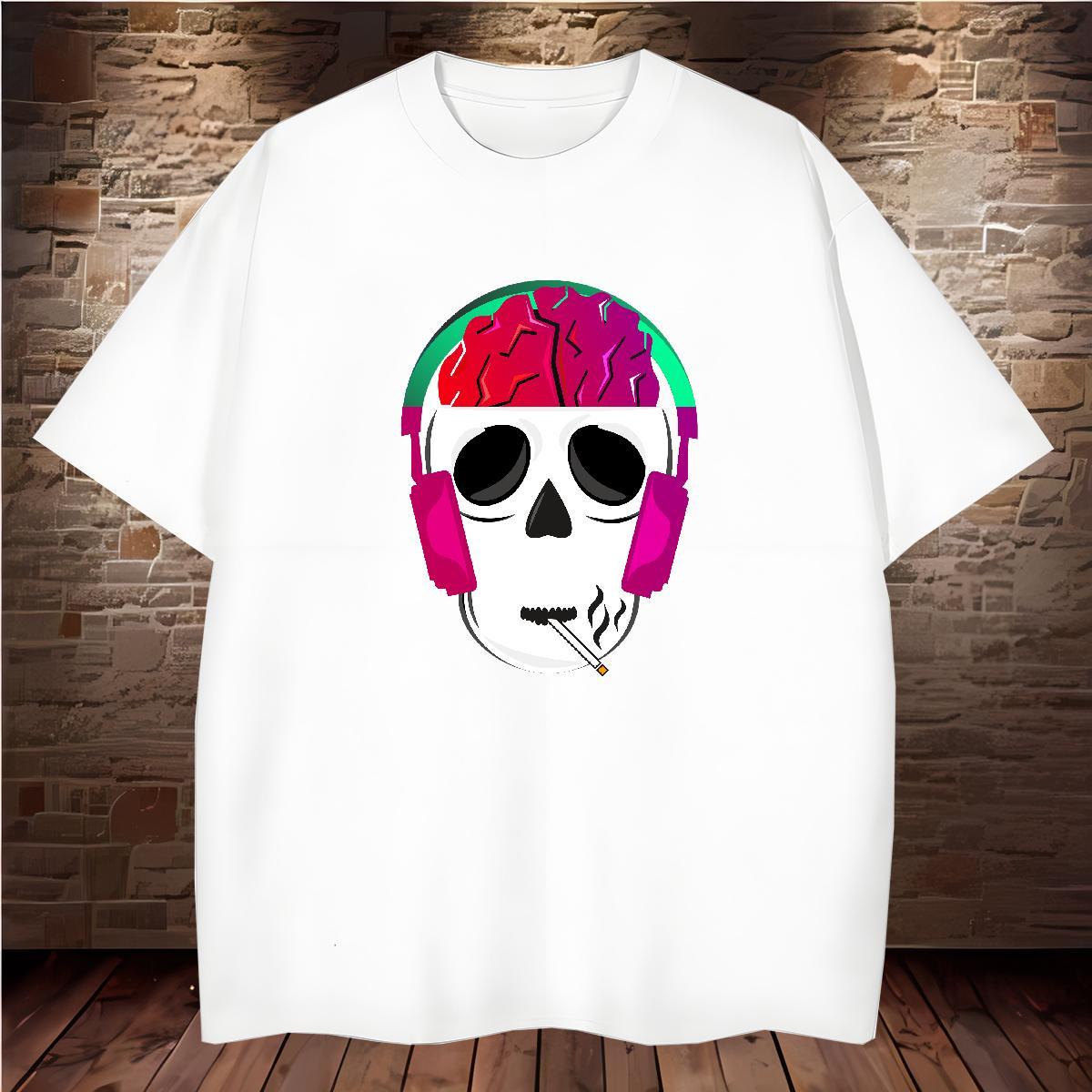 Popular Mens T Shirts 230g 100% Cotton skull Outdoor Custom Big Size Crew Neck Tshirts 2024 DIY Tops Shirt