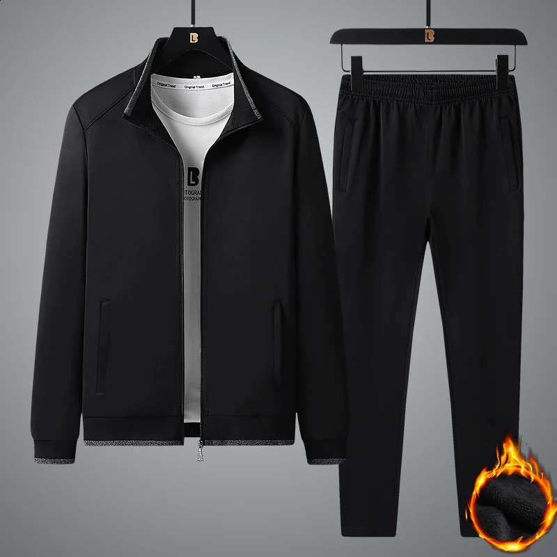 Winter mens casual wool sportswear 2-piece track suit mens sportswear running outdoor set mens jogging pants jacket set 7XL 240827