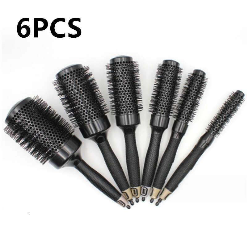 6Pcs/Set Black Boar Bristles Round Comb Professional Hairdressing Hair Brush Anti-Static Barber Salon Styling Tools